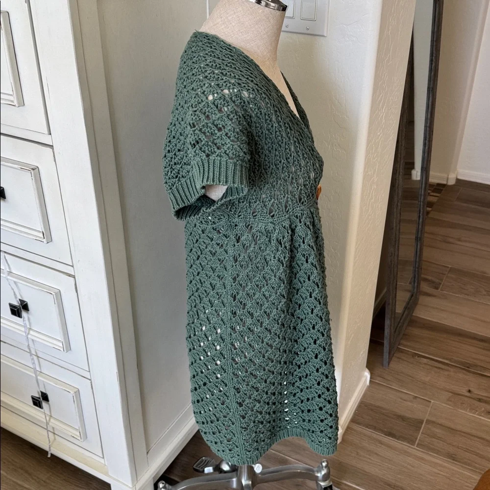 Free People M open knit short sleeve long line cardigan